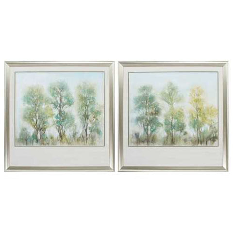 30" X 30" Brushed Silver Frame Muted Trees (Set of 2)