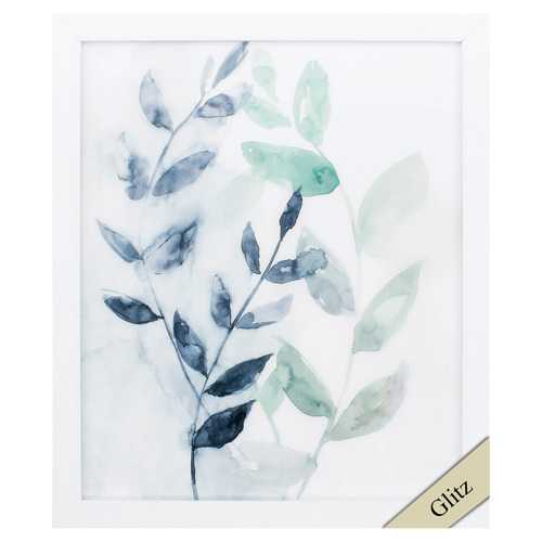 23" X 27" White Frame Water Flow Leaves II