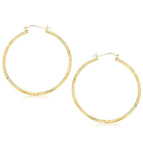 14k Yellow Gold Fancy Diamond Cut Extra Large Hoop Earrings (45mm Diameter)