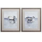 27" X 33" Distressed Wood Toned Frame Boat On The Horizon (Set of 2)
