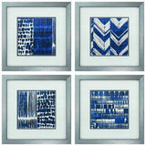 21" X 21" Silver Frame Indigo Batik Set of 4