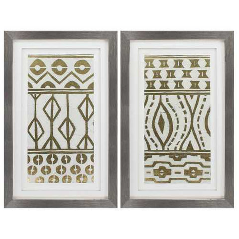 20" X 32" Silver Frame Tribal Pattern Cream (Set of 2)