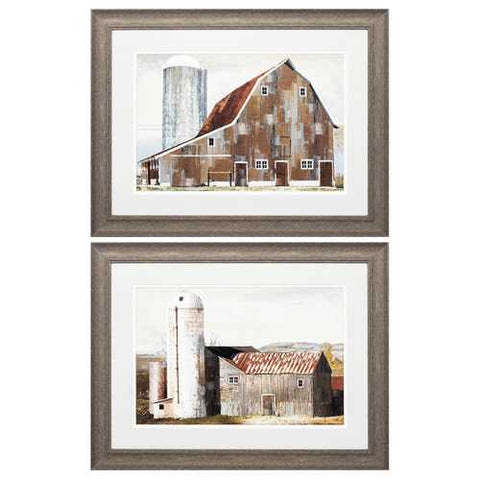 25" X 19" Distressed Wood Toned Frame Barn Silo (Set of 2)