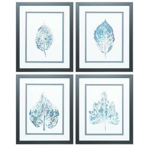 18" X 22" Dark Wood Toned Frame Beginning In Blue (Set of 4)