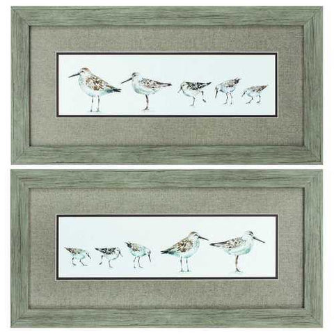 26" X 13" Woodtoned Frame Pebbles & Sandpipers (Set of 2)