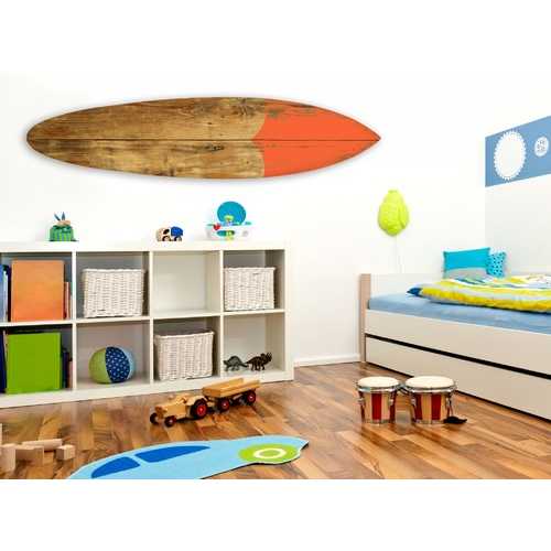 18" x 1" x 76" Wood, Brown, Surf On Surfboard Wall Art