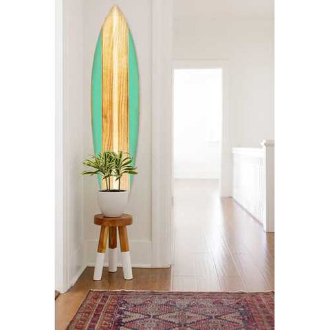 18" x 1" x 76" Wood, Green, Malibu Surfboard Wall Art features