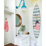 18" x 1" x 76" Wood, Blue, Lighthouse Surfboard Wall Art
