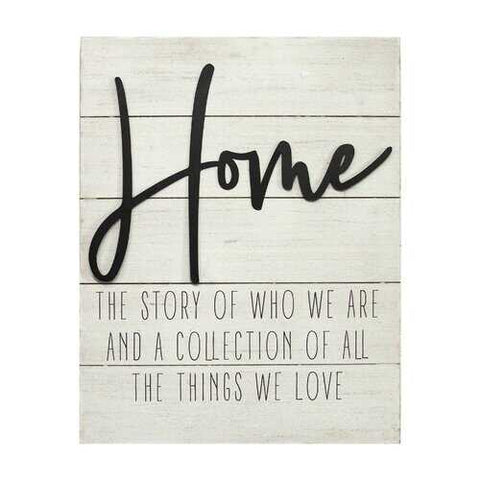 "Home" White Wood Metal Wall Decor