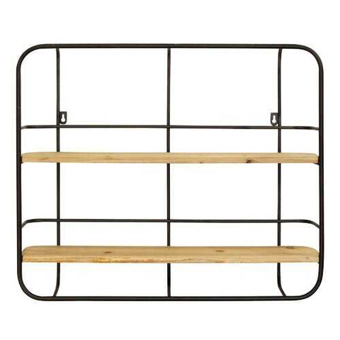 S 2 Farmhouse Wood Shelves with Black Metal Frame