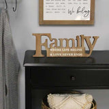 "Family Where Life Begins" Natural Wooden Wall Decor