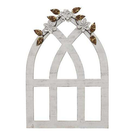 Distressed White Arch w/ Metal Flowers Wall Decor