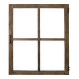 Walnut Wood Windowpane Wall Decor with Metal Hinges