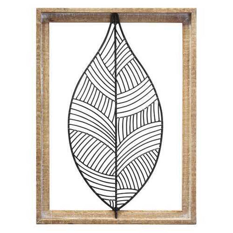 Distressed Outdoor Metal Leaf and Wood Frame Wall Art