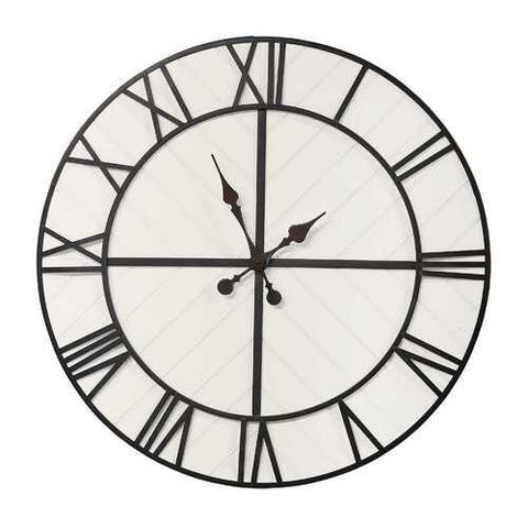 31.5" White Wood and Black Metal   Wall Clock