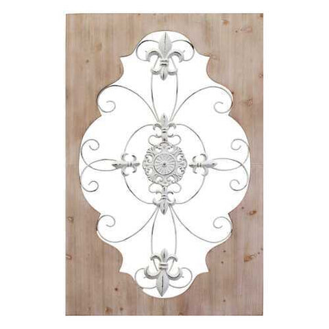 Distressed Wood and Metal Scroll Panel