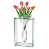 14" Mouth Blown Crystal Non Tarnish Aluminum and Glass Vase