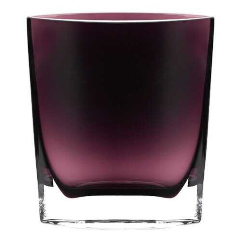 8" Mouth Blown Glass European Made Amethyst Pocket Shaped Vase