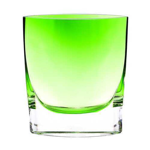 8" Mouth Blown Glass European Made Green Pocket Shaped Vase