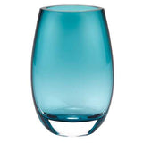 8" Mouth Blown Crystal Oval Thick Peacock Blue Walled Vase