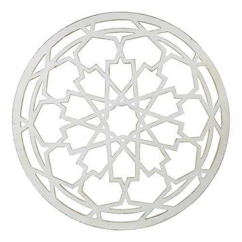 Round-Shaped Medallion Wall Decor in White Distressed Finish