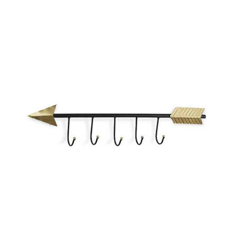 Black and Gold Metal Arrow Design Wall Decor with 5 Hanging Hooks