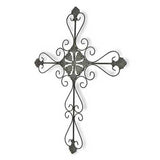 Large Gray Metal Scroll Design Gray Hanging Cross Wall Decor