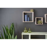 Set of 3 Square Rustic White Wash Wood Open Box Shelve