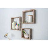 Set of 3 Square Smoky Black Reclaimed Wood Open Box Shelve