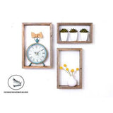 Set of 3 Rectangle Rustic Natural Weathered Grey Wood Open Box Shelve