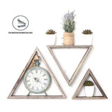 Set of 3 Triangle Rustic Natural Weathered Grey Wood Open Box Shelve