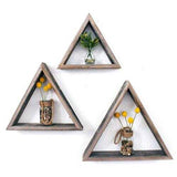 Set of 3 Triangle Rustic Natural Weathered Grey Wood Open Box Shelve