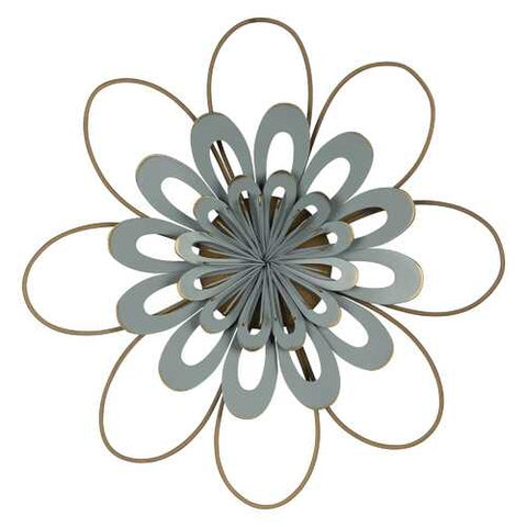 Stratton Home Decor Delicate Light Blue Metal and Wood Flower Wall Decor