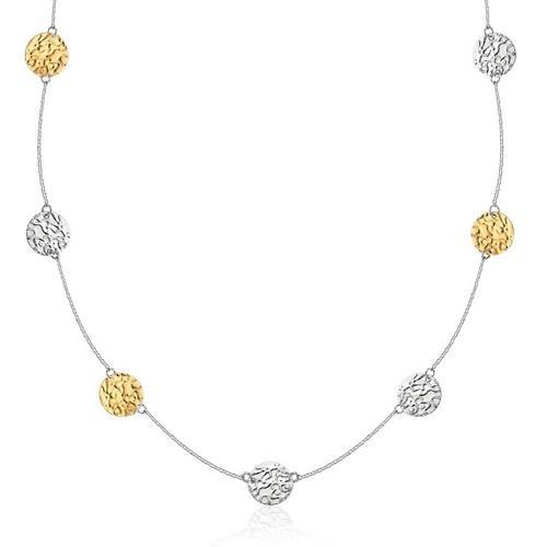 14k Yellow Gold & Sterling Silver 32'' Reticulated Disc Station Necklace, size 32''