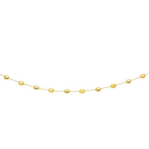 14k Yellow Gold Necklace with Polished and Textured Pebble Stations, size 17''
