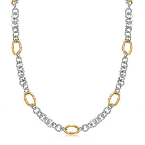 18k Yellow Gold and Sterling Silver Rhodium Plated Multi Style Chain Necklace, size 18''