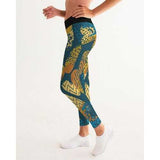 Womens Leggings, Blue and Gold Multiprint Style Athletic Pants