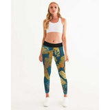 Womens Leggings, Blue and Gold Multiprint Style Athletic Pants