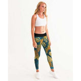 Womens Leggings, Blue and Gold Multiprint Style Athletic Pants