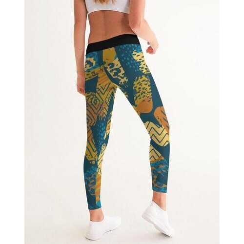 Womens Leggings, Blue and Gold Multiprint Style Athletic Pants