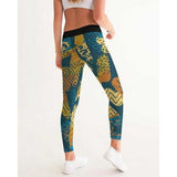 Womens Leggings, Blue and Gold Multiprint Style Athletic Pants