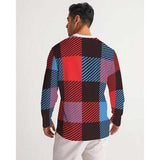 Mens Shirts, Red Blue and Black Flannel Style Long Sleeve Sports Jersey Shirt