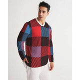 Mens Shirts, Red Blue and Black Flannel Style Long Sleeve Sports Jersey Shirt