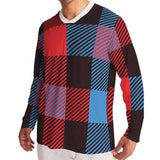 Mens Shirts, Red Blue and Black Flannel Style Long Sleeve Sports Jersey Shirt