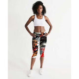 Black Red and Gray Abstract Style Womens Mid-Rise Capris