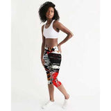 Black Red and Gray Abstract Style Womens Mid-Rise Capris