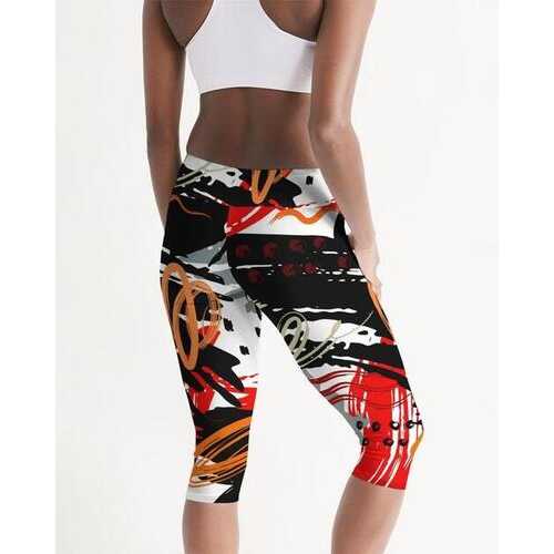 Black Red and Gray Abstract Style Womens Mid-Rise Capris