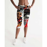 Black Red and Gray Abstract Style Womens Mid-Rise Capris