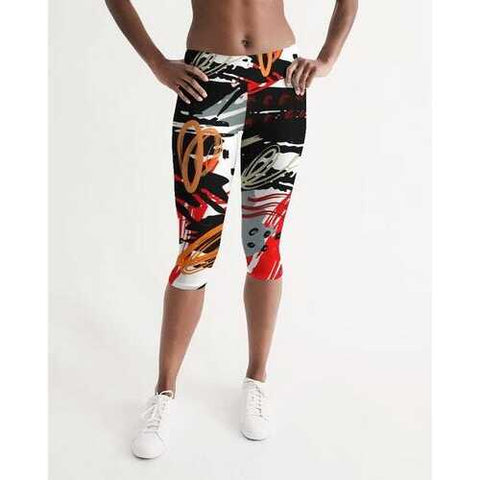 Black Red and Gray Abstract Style Womens Mid-Rise Capris