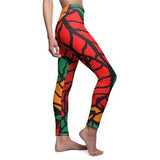 Women Leggings, Red and Green Autumn Leaf Style Fitness Pants